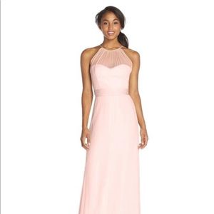 Amsale Chiffon Halter Dress in Blush